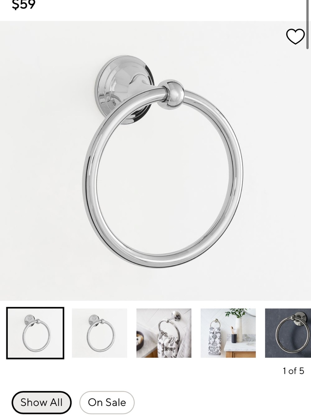 Pottery Barn Mercer Towel Ring Polished Chrome